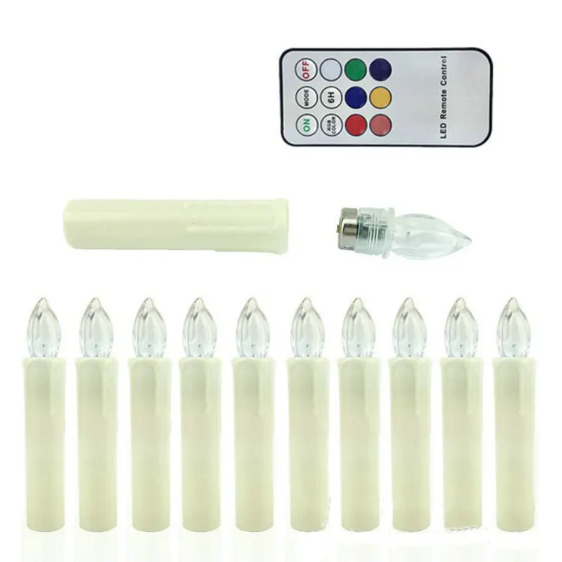 

20pcs Battery powered Flameless LED taper Candles teaLight 12key Remote controller&Mount clip Wedding Xmas Party tree-Multicolor