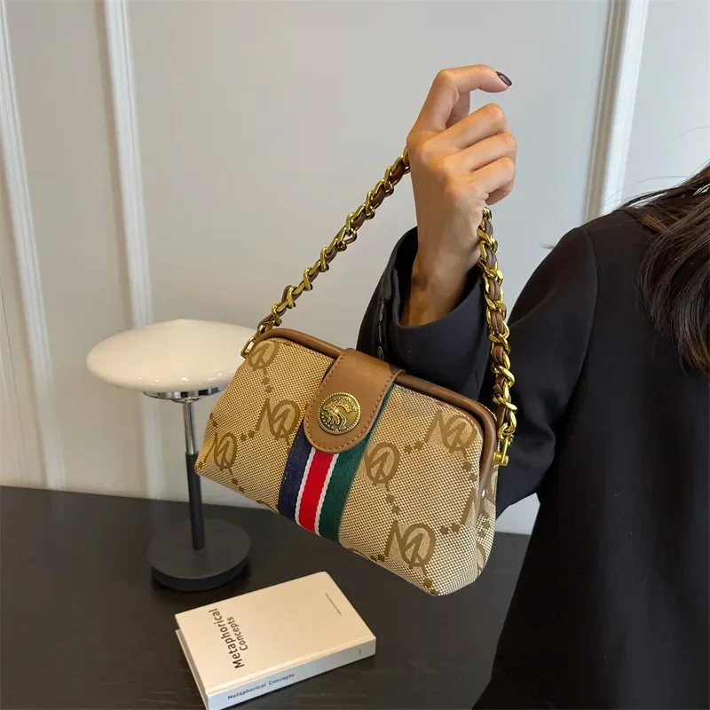 2023 Small Women Handbags Stripe Vintage Classic Chain Shoulder Bag Crossbody Bag Canvas Bag Hand Bags 크로스백 شنط