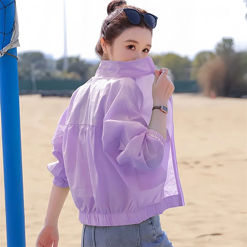 2025 Loose Sunscreen Clothing Women's Summer Short Jacket Zip-up UV-protection Thin Coat Batwing Sleeve Outdoor Sports Jackets