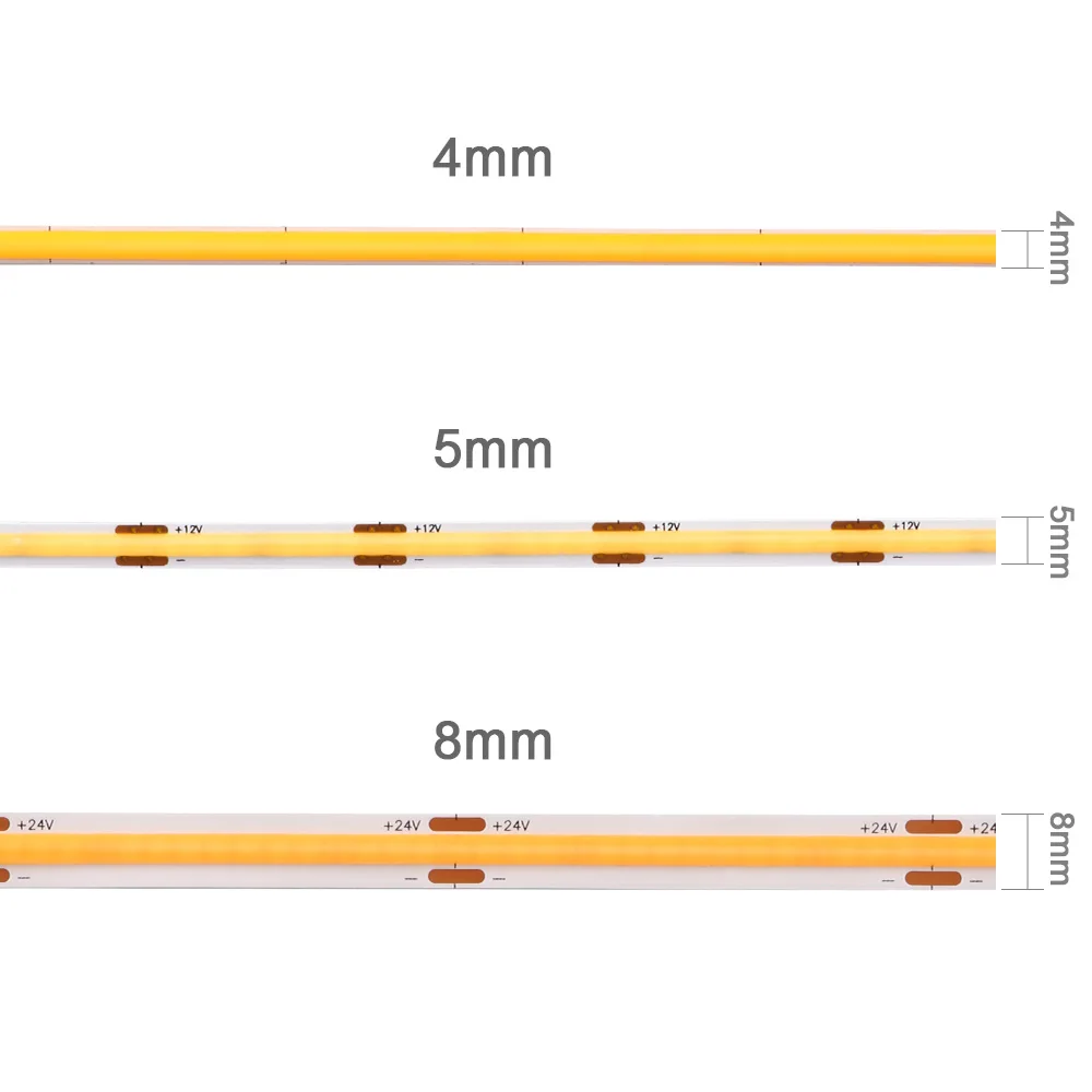 실내 장식용 COB LED 스트립 라이트, 따뜻한 흰색, 4000K 유연한 LED 테이프 라이트, 높은 CRI 리본, 5mm, DC 12V, 조도 조절 Ra95