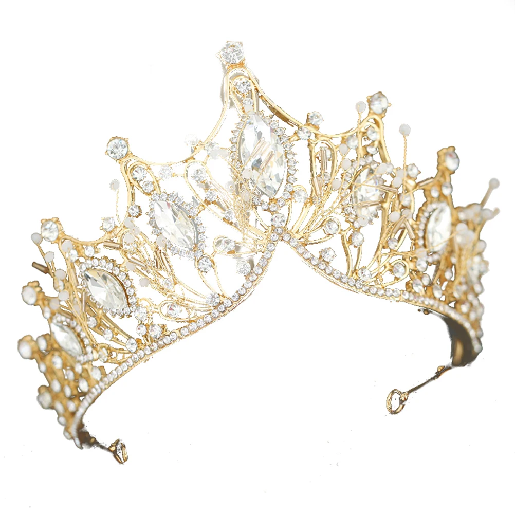 

Golden Crown Tiara Rhinestone Earrings Wedding Hairpiece Bridal Set Alloy Material Crystal Beads Decor Hair Vine Earrings Sets