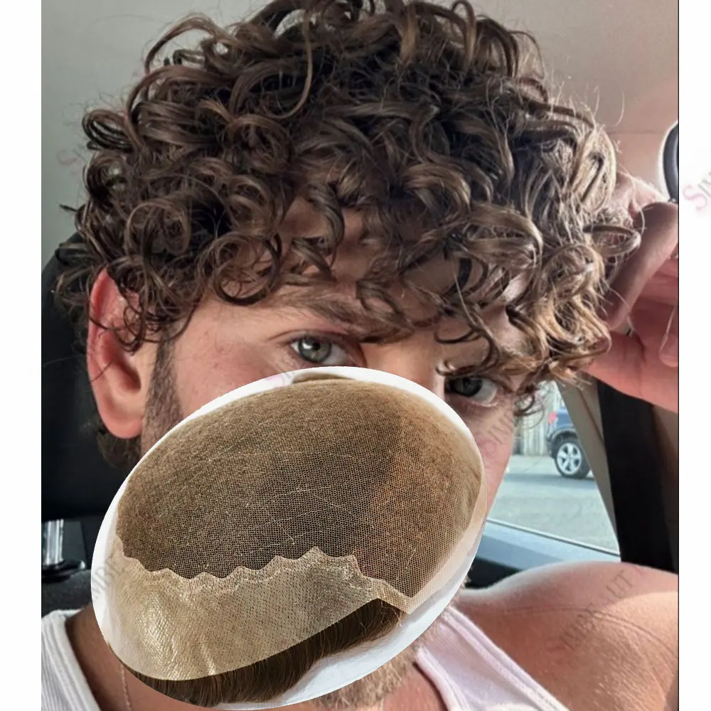 

Мужской парик Q6Swiss Lace Front из натуральных европейских волос, с имитацией линии роста волос, темно-русый 1B40, серый, черный, 20 мм, кудрявый, протез из человеческих волос, мужской тупе