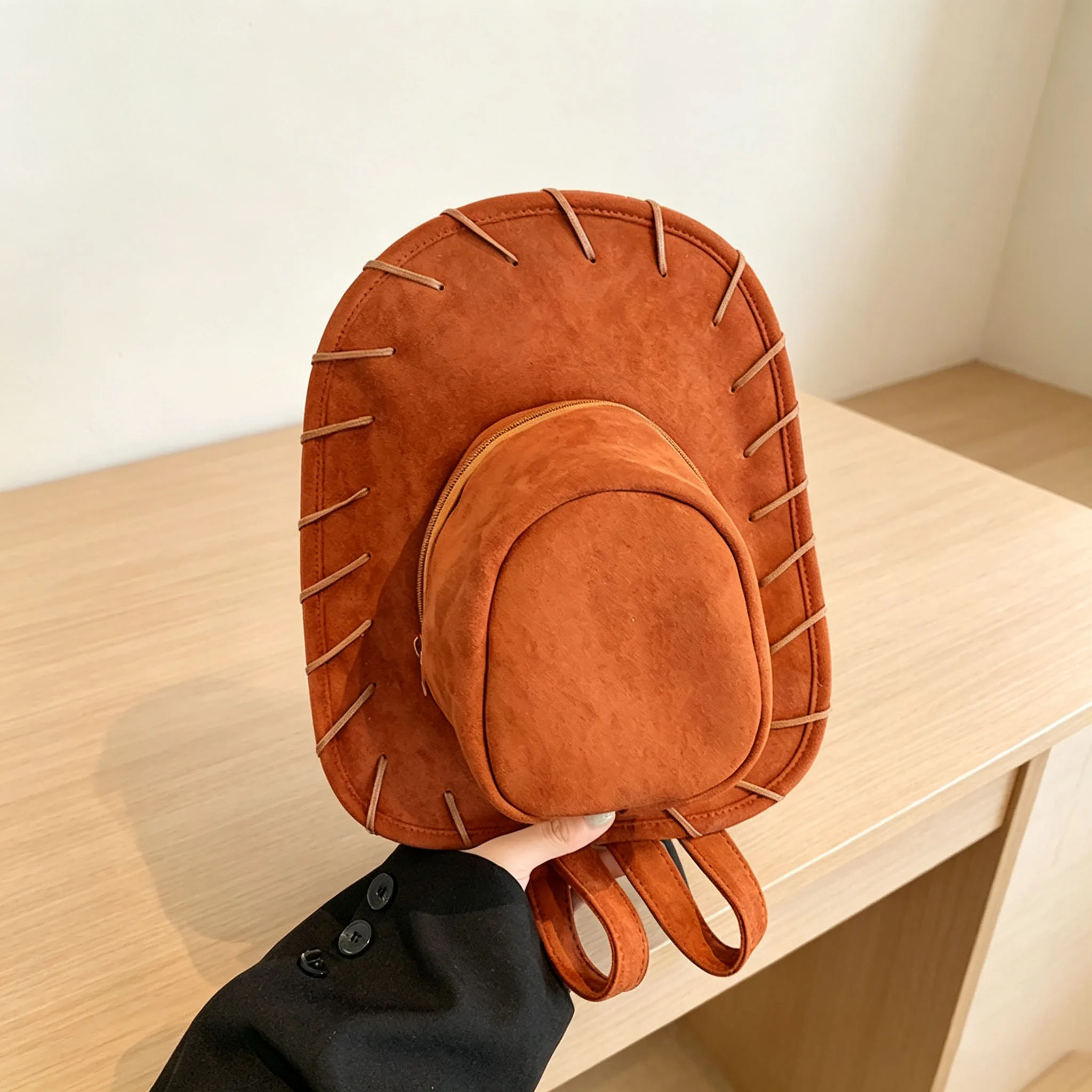 Woody Cowboy Hat Shaped Backpack Cartoon Retro Creative Hat Design Strap Unique Retro Adjustable Daily Outdoor Travel Gift view 5