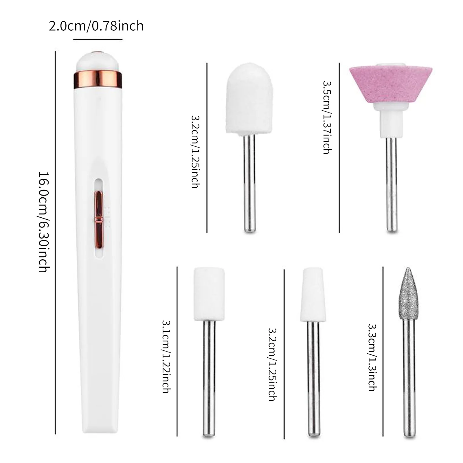 Kit trapano elettrico per manicure portatile ricaricabile 5 in 1 Strumenti per levigare lo smalto per unghie Lucidatrice per pelle morta Dispositivo per la rimozione del gel