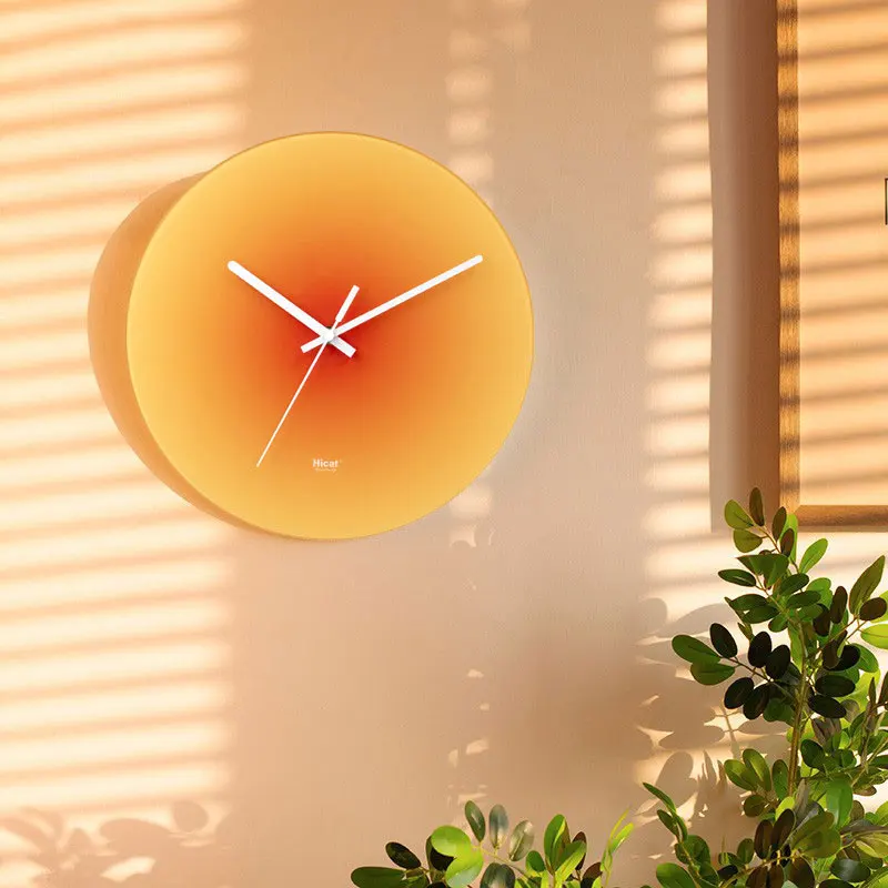 Nordic Style Gradient Sunset Wall Clock Light Luxury Living Room Punch-free Mute Glass Wall Hanging Clock Watch Home Decoration