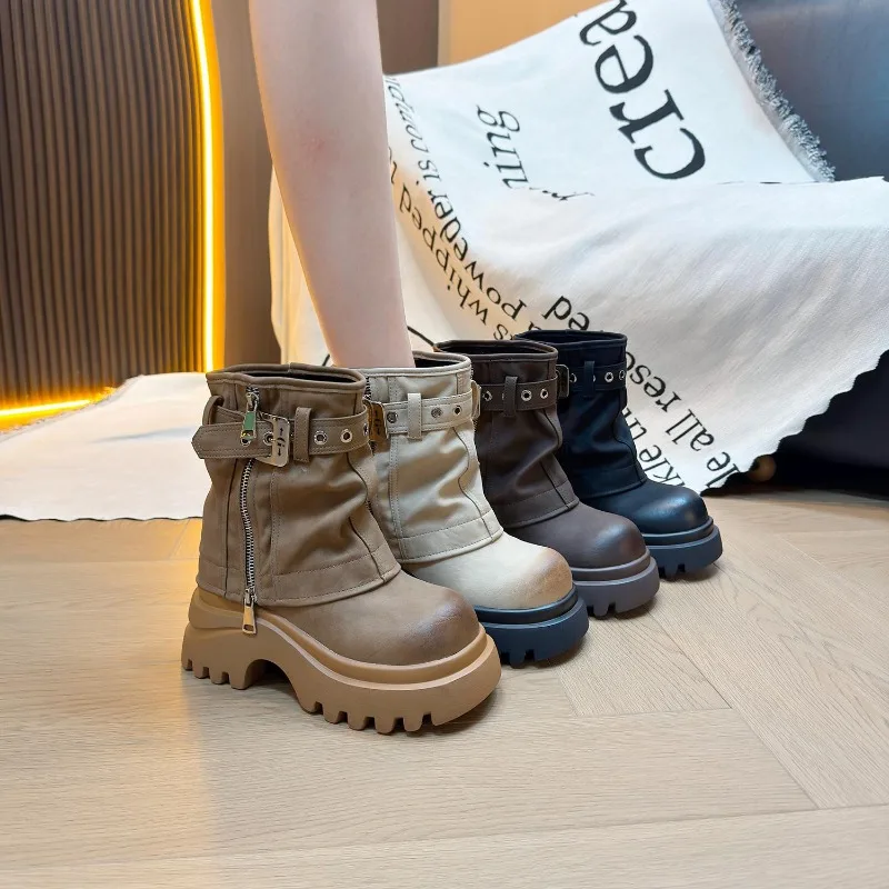 

2025 New Trend Ankle Boots Women Platform Chunky Shoes Designer Fashion Winter Brand Chelsea Boots Dress Walking Woman Boots