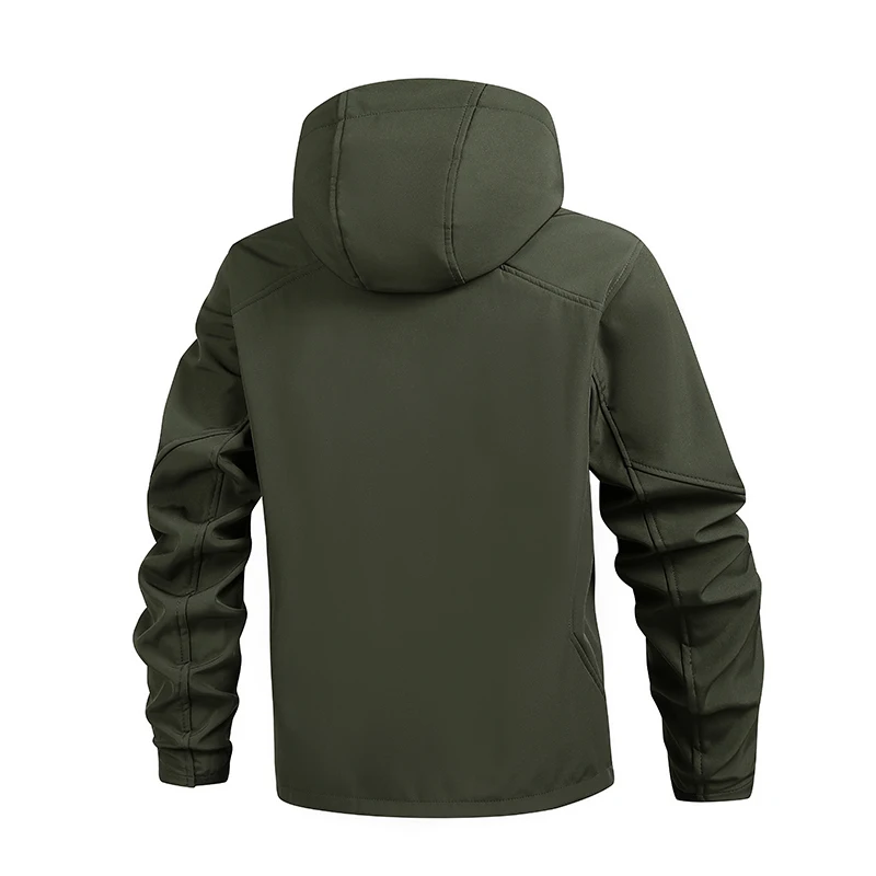 Winter Jacket Soft Case Outdoor Sports Men Hooded Jacket Coat Casual Waterproof Windproof Multi-pocket Inside Fleece Windbreaker
