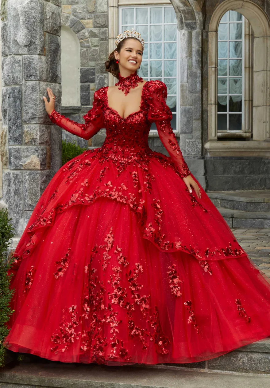 Lorencia Prinzessin Quince anera Kleider mit Langarm Spitze Applikationen Rüschen Party süß 15 16 Kleid Vestidos de 15 Años YQD43