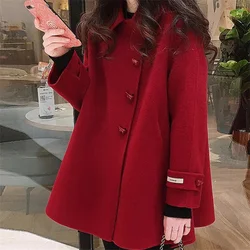 Women Double Sided Cashmere Jacket Autumn Winter Ladies Fashion Short Cloak Woolen Coat Female Leisure Loose Wool Blend Outwear