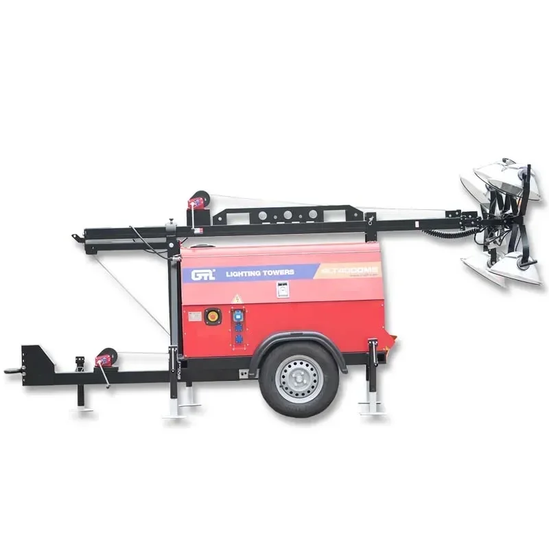 8m Portable Manual engine kubota Lighting Towers with 5*1000W floodlight for construction