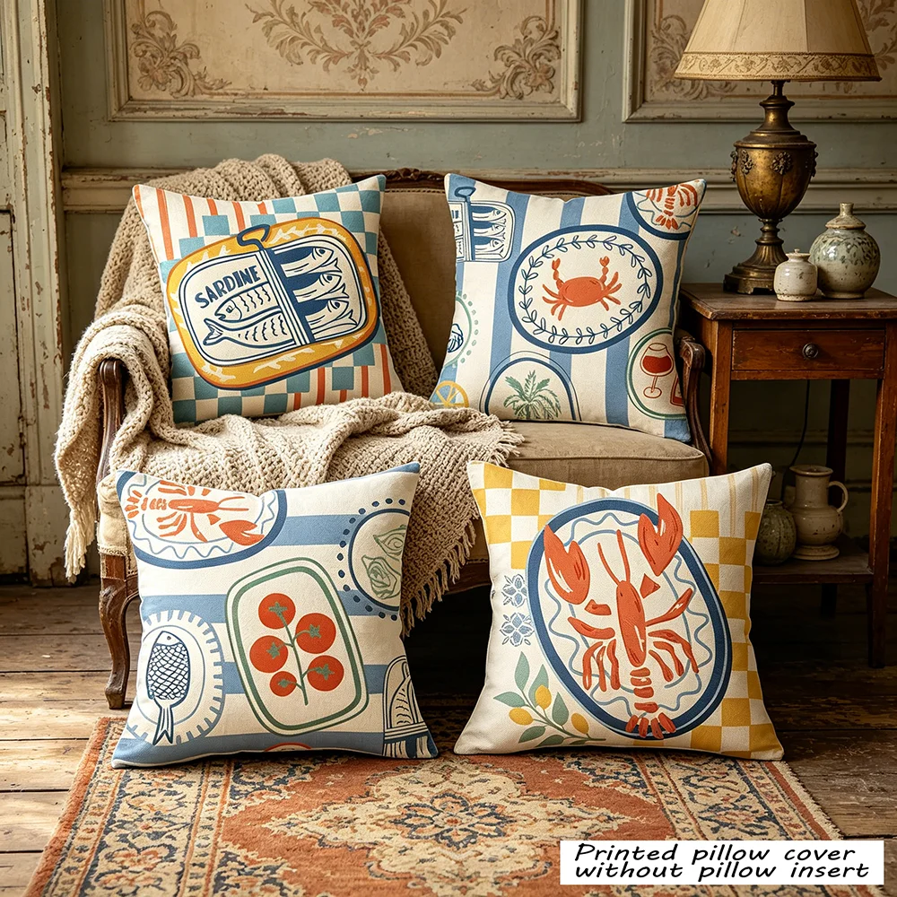4PCS Digital Print Throw Pillows Neutral Pumpkin Maple Acorn Print Autumn Farmhouse Sofa Decor Cushions