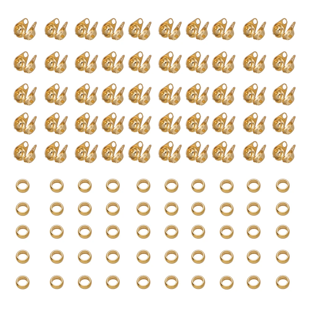 100pcs/lot Connector Clasp Stainless Steel Crimp End Beads for Chains Bracelet Necklace DIY Jewelry Making Accessories