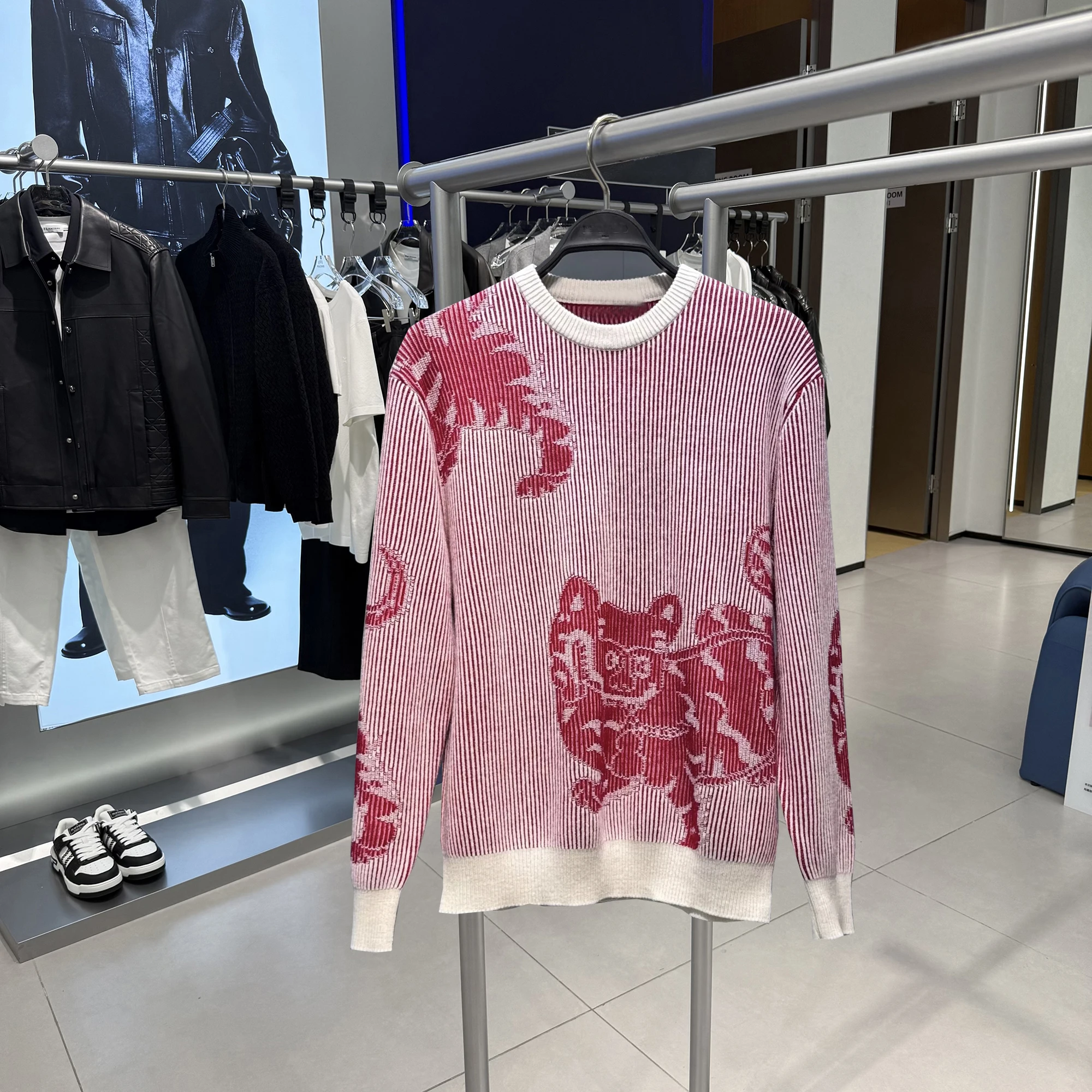 

Spring Faion Knitted round Ne Sweater Casual Floral Embroidery Men's Wear Versatile Base Layer Couple's Matching Cotton