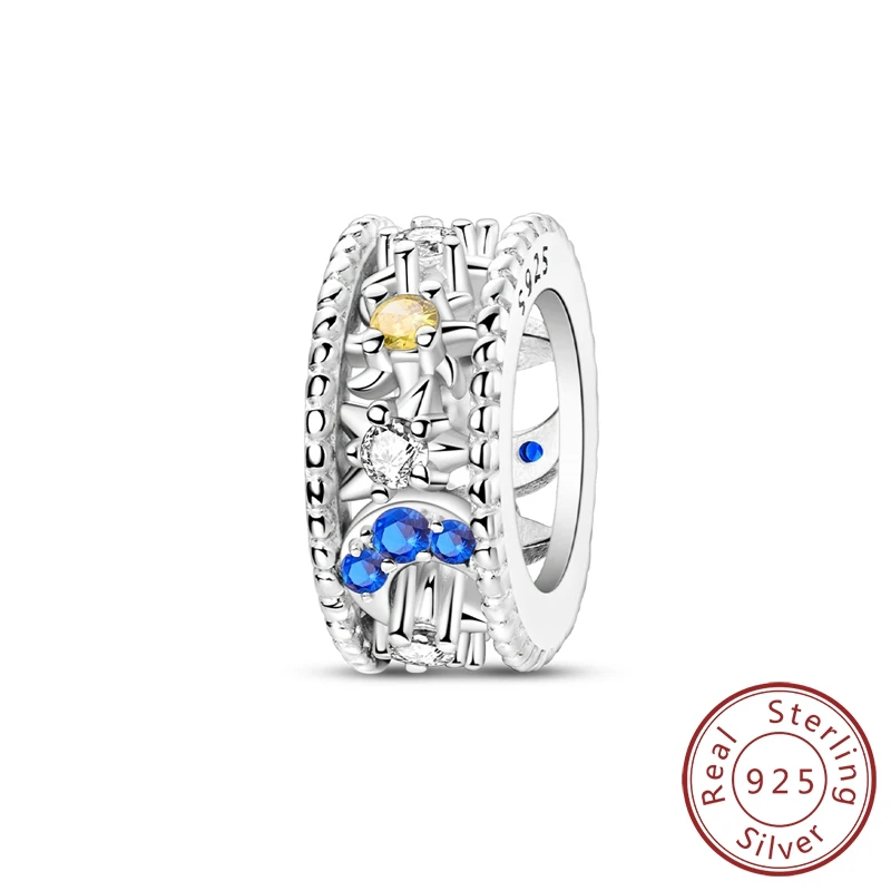 

Dazzling 100% 925 Sterling Silver Shining Sun Moon Star String Decoration Charm Fits Bracelet For DIY Wedding Party Jewelry