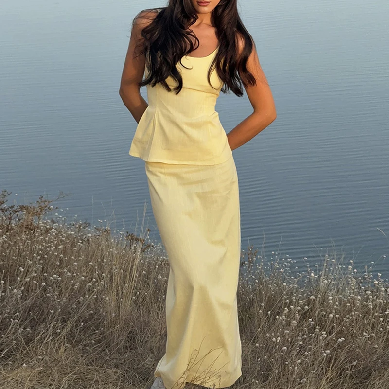 Casual Straps Backless Formal Banquet Outfit Temperament Waist Cinch Top+Fish Tail Skirt 2pc Set Elegant Solid Off Shoulder Suit