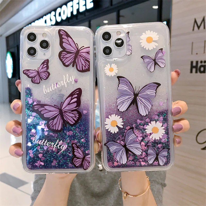 Liquid Quicksand Bling Glitter Butterfly Case For Xiaomi Redmi Note 11T 12 7 7S 8 10 Pro Max Plus Speed Discovery Soft Cover