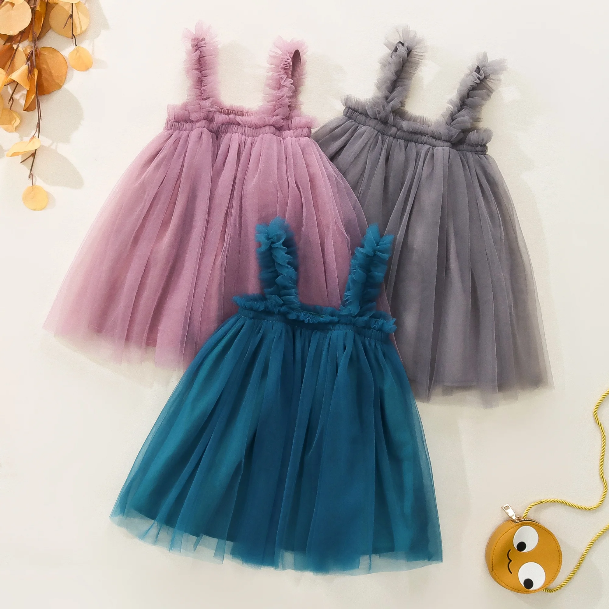 

Solid Color Mesh Dress for Baby Girl Sling Princess Dress Wedding Flower Girl Dress for 0-2 Years Old