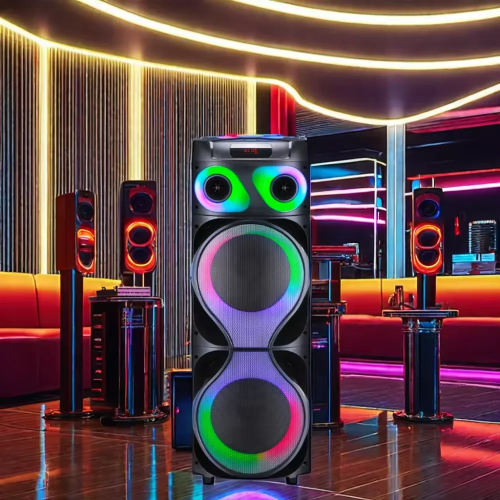 Altavoz Bluetooth con luz LED RGB de 12 pulgadas x 2, Subwoofer con batería de alta potencia de 100W, altavoz con Control remoto para exteriores con micrófono