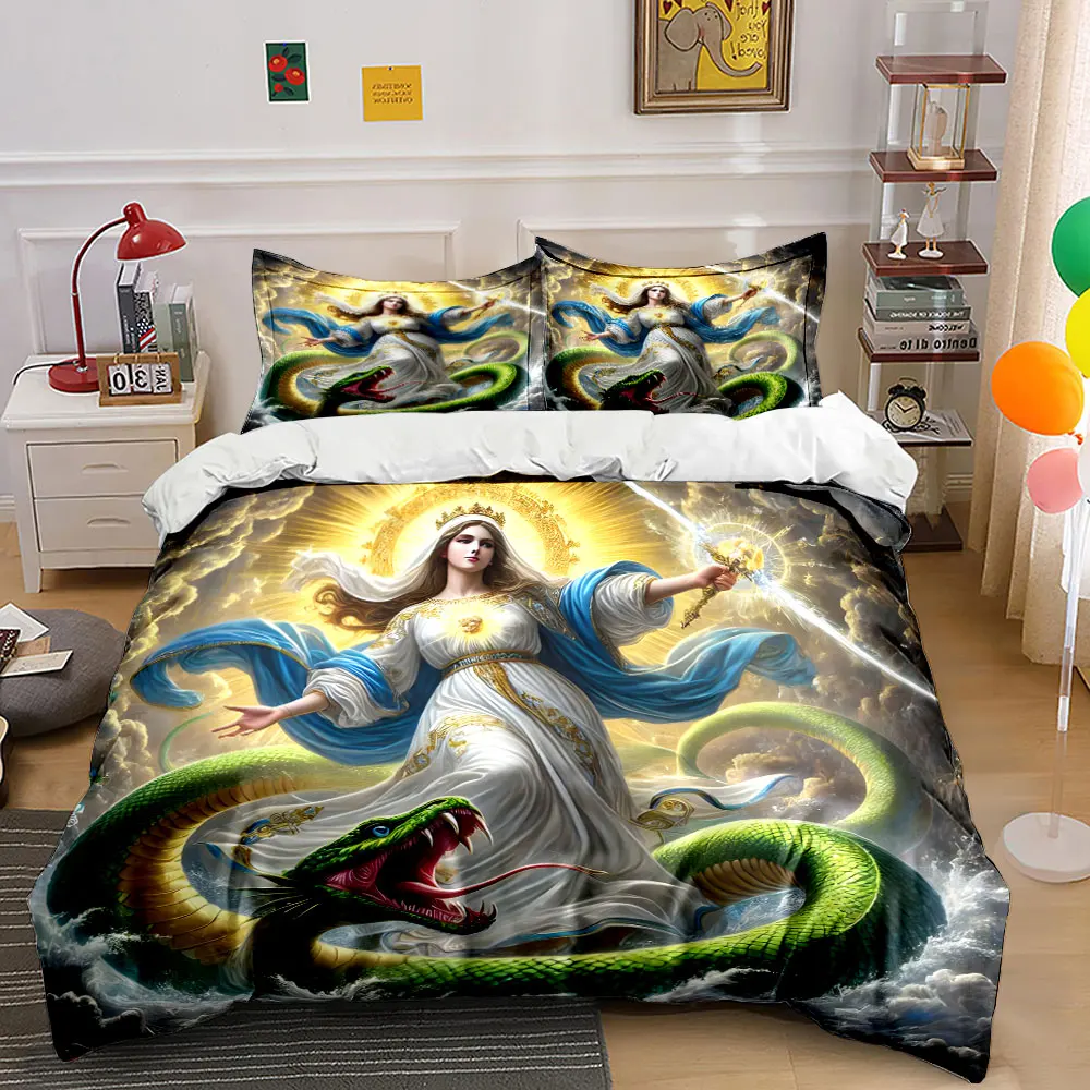 Radiant Goddess Snake Element Art Print Bedding Set 1 Duvet Cover 2 Pillowcases for Adult and Children Luxury Gift Full Size