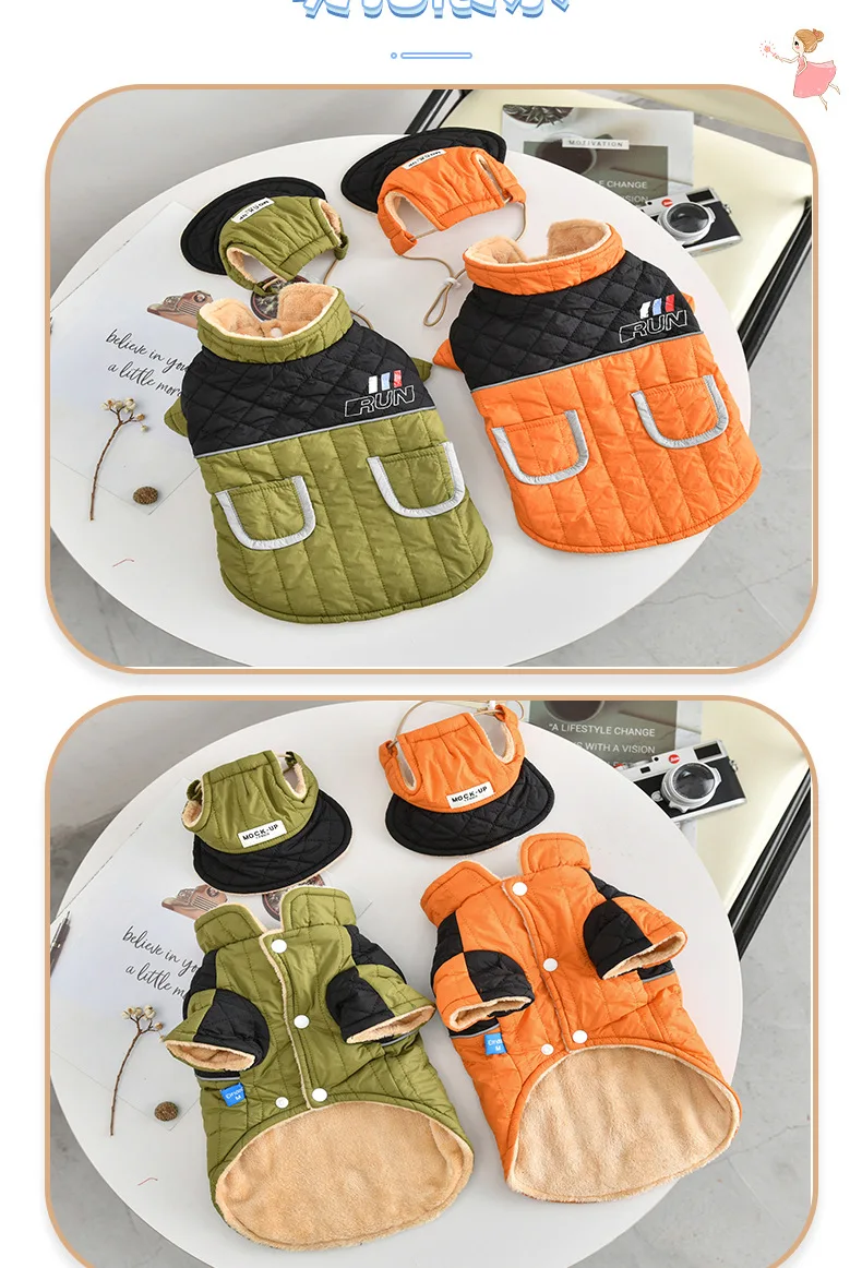 Winddichtes Mantel- und Mützen-Set für französische Bulldogge, Hundekleidung, Sweatshirt, Haustier-Outdoor-Outfit, Jacke, XS, 4XL, Katze, Chihuahua, Möpse – Detail 2