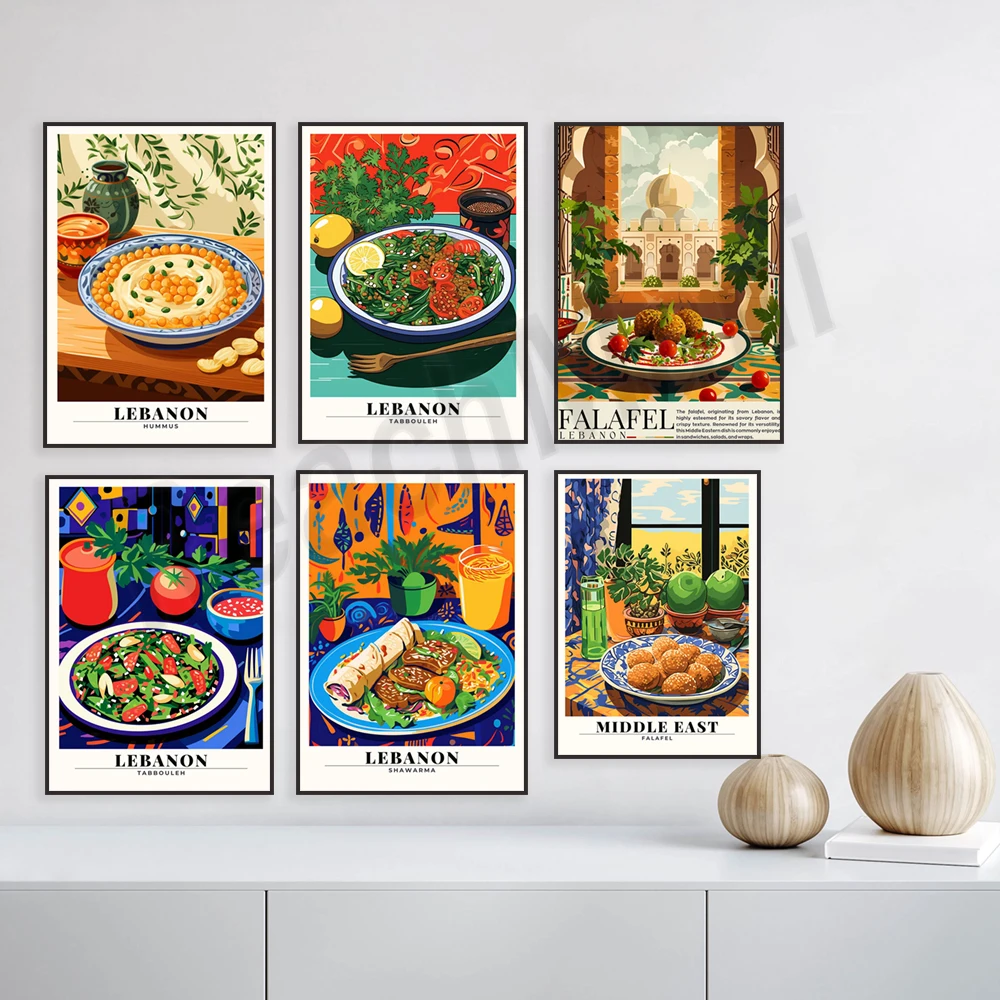 طباعة لبنان، مصر، فلافل، فن الشرق الأوسط، فن الطعام، ملصق المطبخ، تذكار السفر