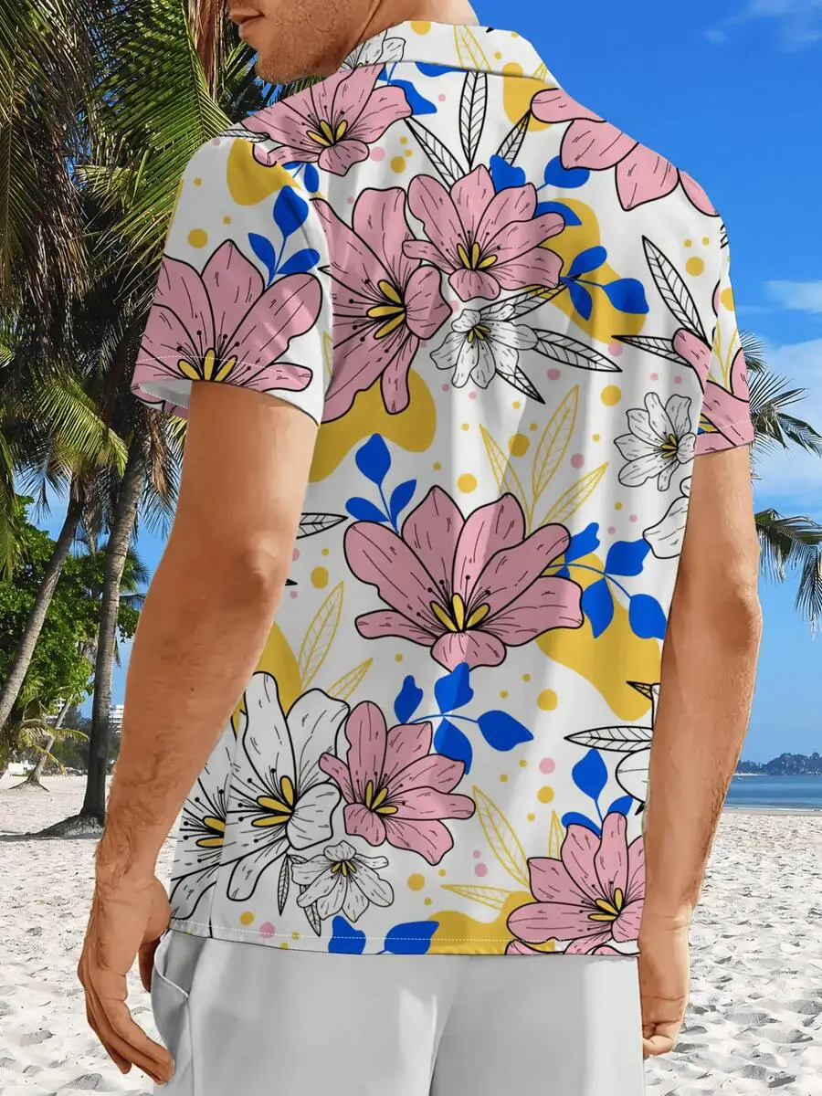 

Mens 3D Printed Floral Short Sleeve Button Up Casual Shirt For Beach Summer