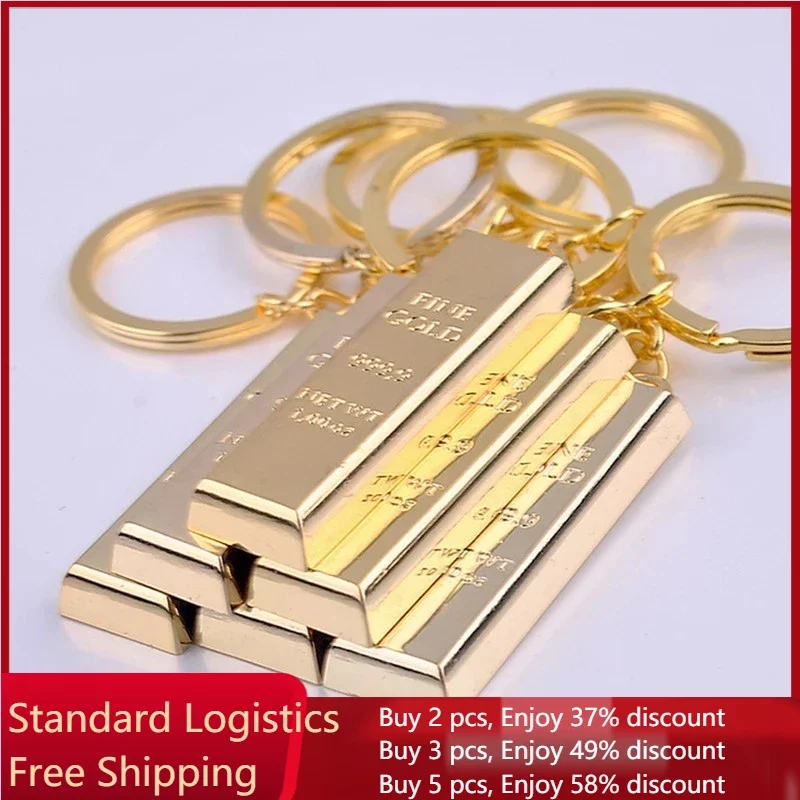 Creative Imitation Gold Bar Keychain Unisex Metal Golden Brick Pendant With Key Holder Backpack Purse Bag Decoration Accessories