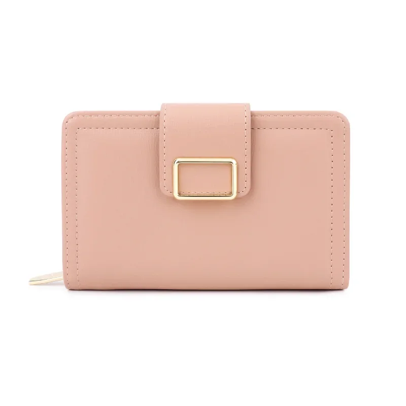 Multi-functional Solid Color Pu Women's Purse Short Korean Clutch Bag Buckle Advanced Large Capacity Storage Women's Purse