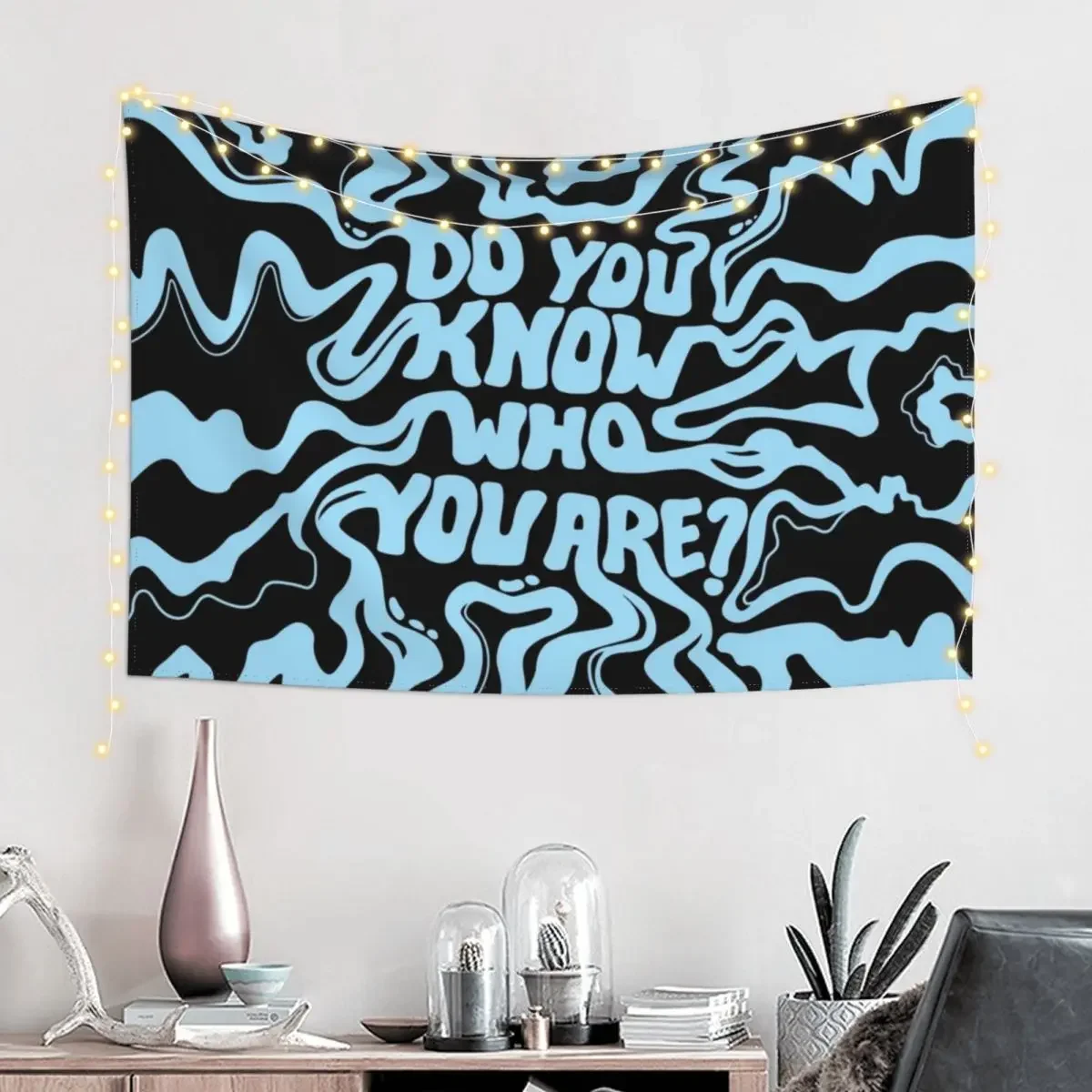 Do You Know Who You Are - Blue & Black Tapestry Cute Room Things Room Decoration Aesthetic Home Supplies Room Design Tapestry