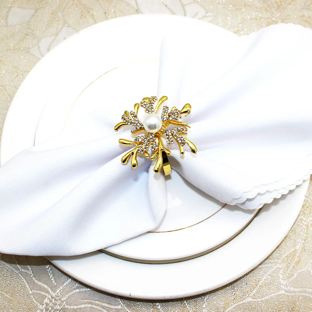High Quality Christmas antler napkin buckle diamond napkin ring pearl flower napkin ringTable decoration & accessories