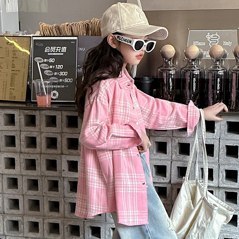 Leisure Girls Blouse Loose Fashion Plaid Shirt Casual Versatile Check Shirt Childrens Summer Coat Long sleeved Girls Autumn wear