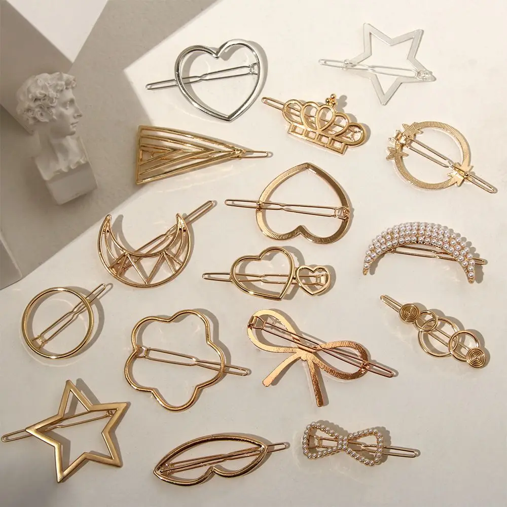 Fashion Metal Hair Clip Women Girls Elegant Design Triangular Star Round Hairpin Barrette Hair Pins Ponytail Hair Accessories