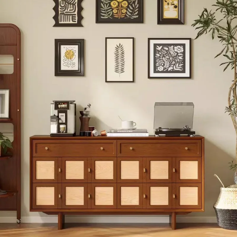 Retro six-bucket solid wood French chest, medieval dining side, chest of drawers for storage, tea cabinet, and lower turning doo