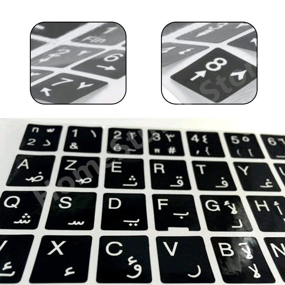 Replacement Arabic Keyboard Stickers Black Background White Lettering for Universal Computer Desktop Notebook Keyboard Cover