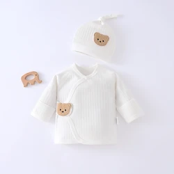 SomenieNewborn Summer Set Pure Cotton Half Back Coat with Hat, Pit Strips, Little Bear Clothes Gift