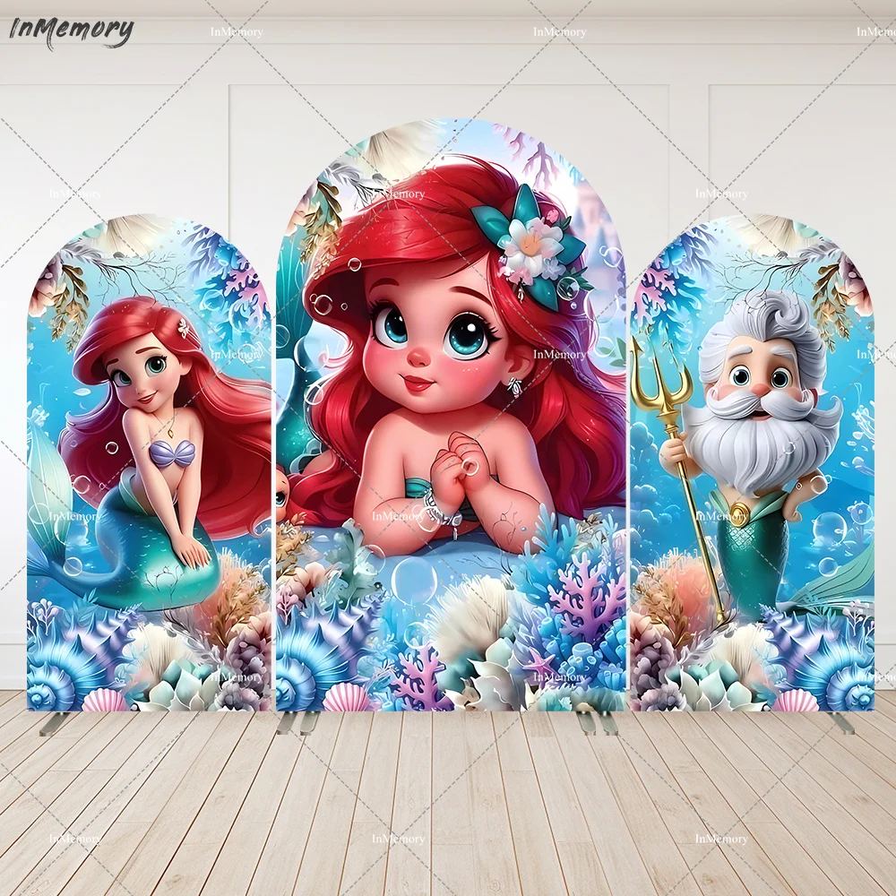 2-Sided Little Mermaid Birthday Party Supplies Arch Backdrop Cover Under The Sea Cute Ariel Baby Shower Party Chiara Wall Banner