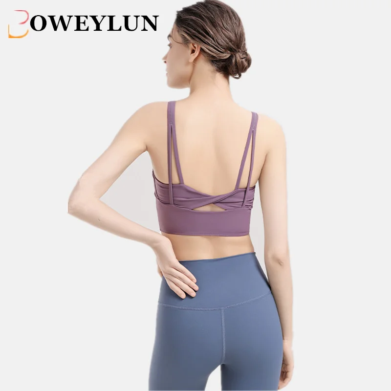 

BOWEYLUN New Hollowed Out Beautiful Back Sports Underwear Women Shockproof Running Yoga Fitness Bra Female