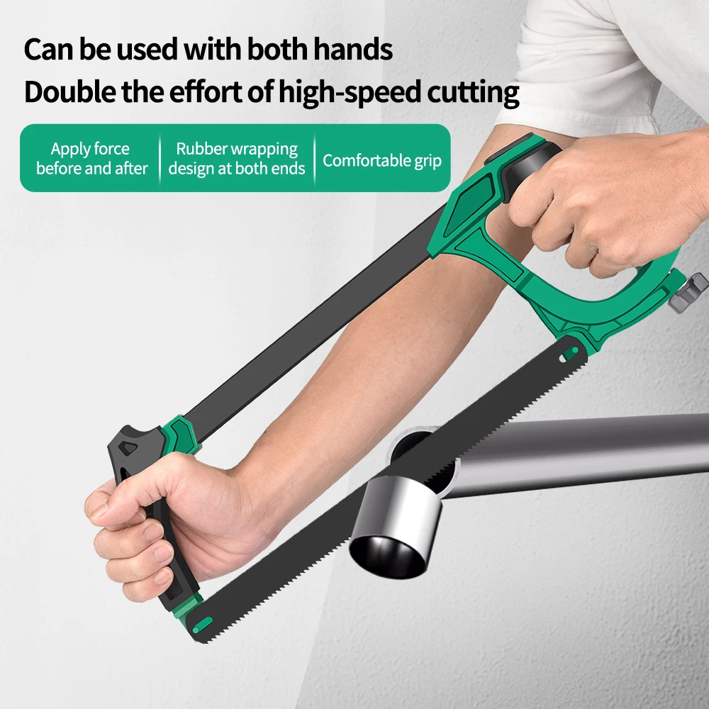 Sierra para metales de aluminio de 6 pulgadas con cuchillas duales de 8TPI/24TPI ajustables 45 ° & 90 ° Angles de corte, mango de agarre suave TPR para metal/madera/PVC