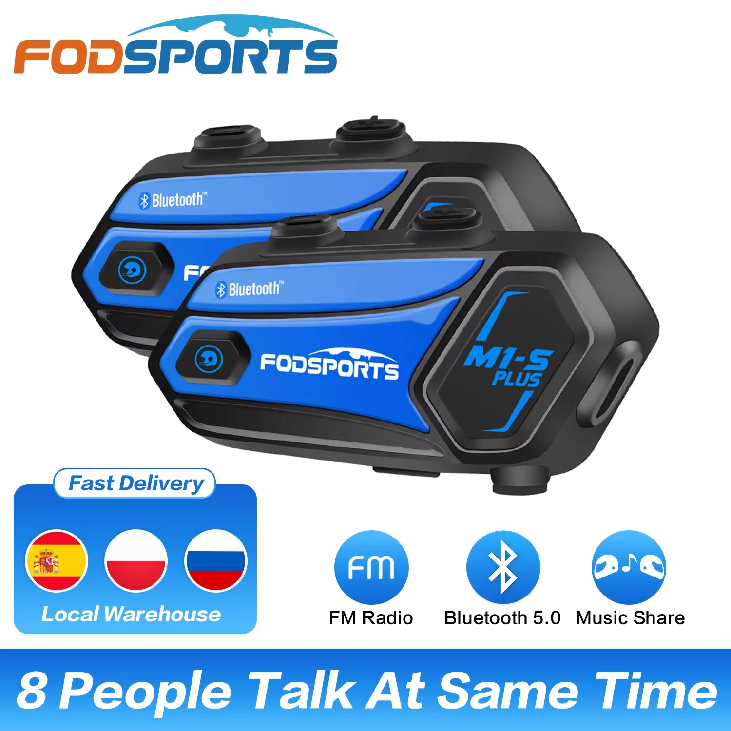 2pcs Fodsports M1-S Plus helmet intercom motorcycle helmet bluetooth headset 8 Riders 2000M,FM radio,music share.