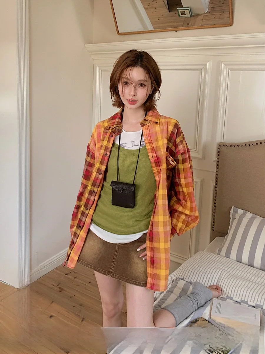 

Brown Vintage Washed A-Line Skirt Pants 25 Summer Collection Comfortable Cotton Commute Style Slim Fit Ladies S...
