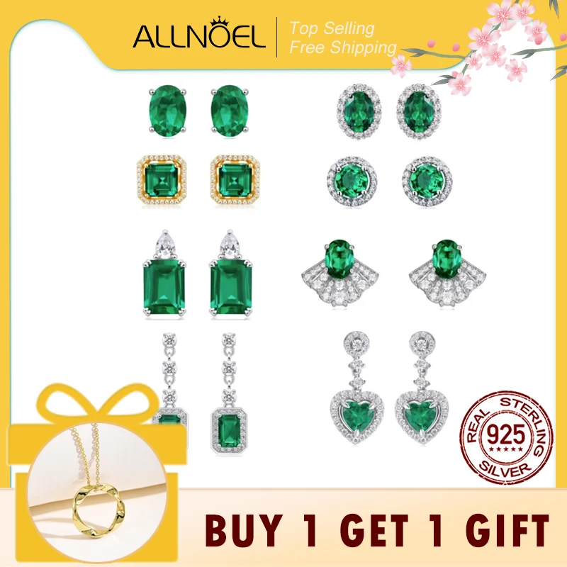 

ALLNOEL 925 Sterling Silver Stud Earrings For Women 1ct Lab Grown Emerald Fine Jewelry Birthday Gift May Birthstone Wholesale