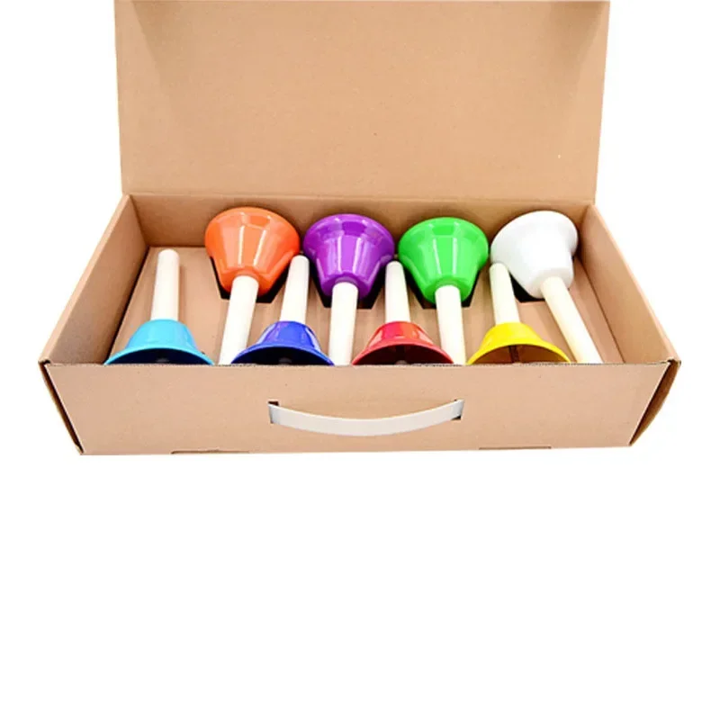 Orff 8 Notes Hand Bell Musical Instrument Set Colorful Diatonic Metal Bells Music Toys For Children Baby Early Education