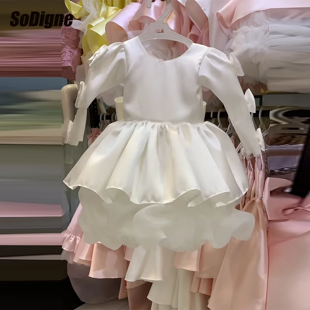 

SoDigne трапециевидное атласное/органза платье с цветочным узором для девочек с круглым вырезом и длинными рукавами юбка для девочек праздничные платья детское платье на день рождения по индивидуальному заказу