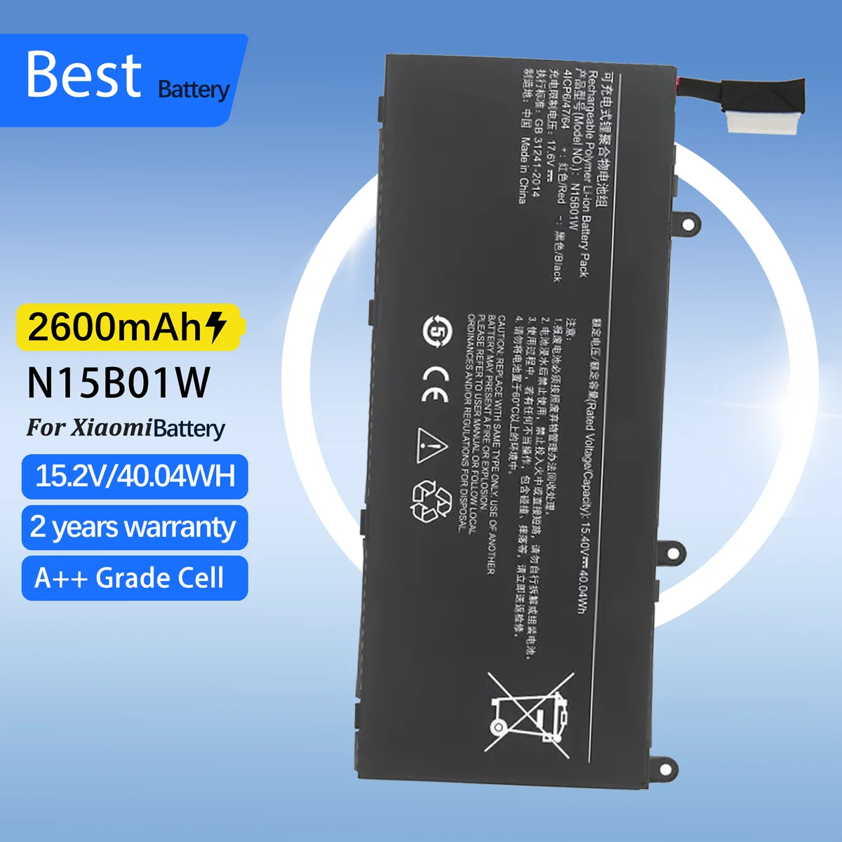 

N15B01W N15BO1W Laptop Battery 40.04Wh For Xiaomi Mi Ruby 15.6 inch Timi TM1703 TM1802-AD/N/C N15B01W 15.4V 2600mAh