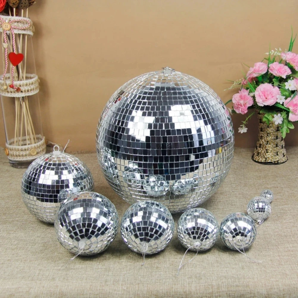 

Colorful Stage Lighting Effect 8 Inch 20cm Disco Mirror Glitter Ball Lightweight Silver Christmas Party Decor