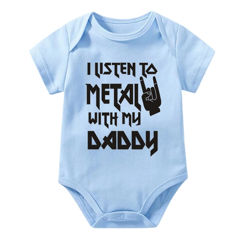 I Listen to Metal with My Daddy Baby Bodysuits Cotton Soft Baby Clothes Short Sleeve Jumpsuit Rock Baby Boy Girl Outfits