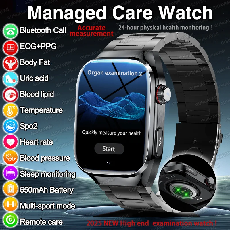

2025 New ECG+PPG Organ Accurate Smart Watch Men Body Examination Blood Pressure Lipids Uric Acid Call Sports Health Smartwatches