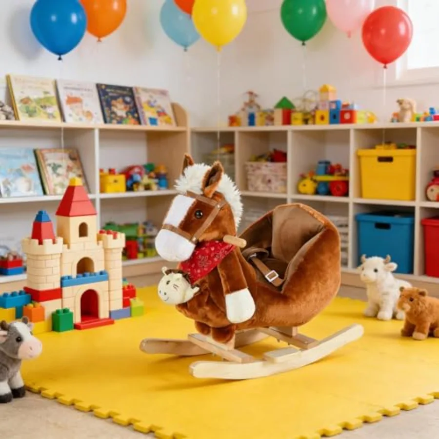 

Soft Plush Rocking Horse Cuddly Ride-On Toy Sturdy Rocker Safe Toddler Gift