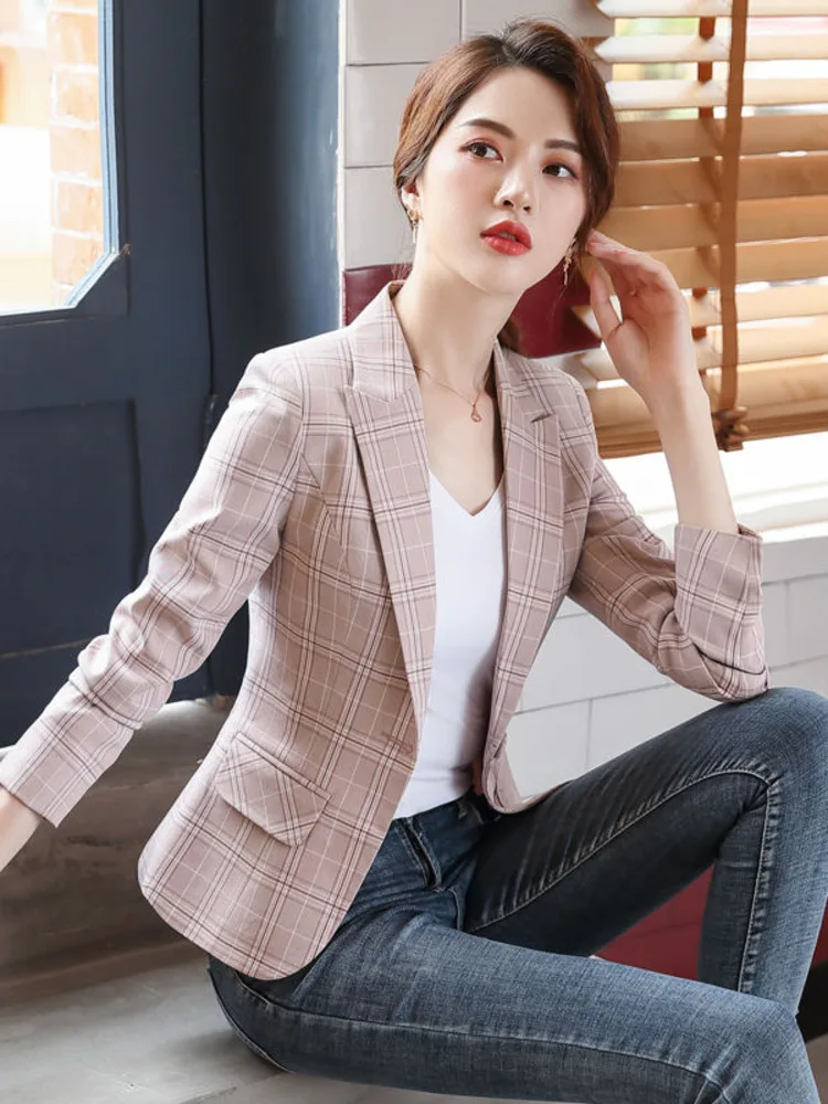 

Small Suit Coat Women's Small Suit Women's Thin Pink Suit Small Western Style Plaid Casual