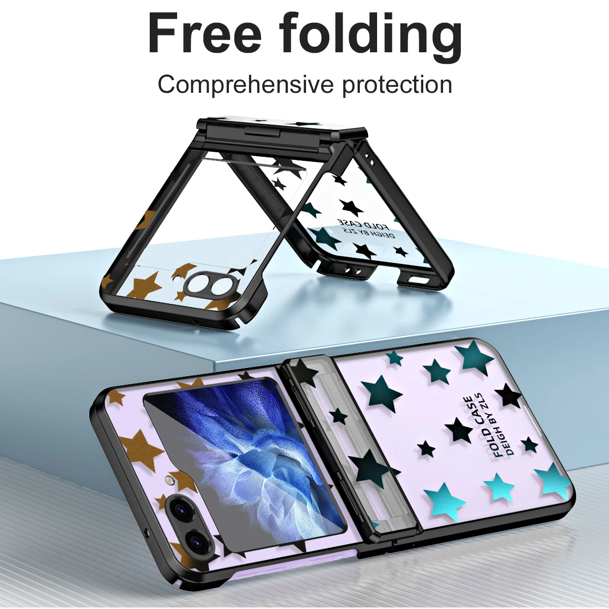 

For Samsung Galaxy Z Flip 6 5 4 3 Case Luxury Transparent Electroplated Star Folding Hinge Shockproof Protection Hard Back Cover